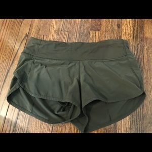 Army Green Lululemon Speed Up Shorts Size 4